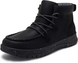 Athlefit Women's Lace Up Ankle Boots Casual Comfortable Lightweight Walking Flat Ankle Booties Boat Shoes Black Size 9