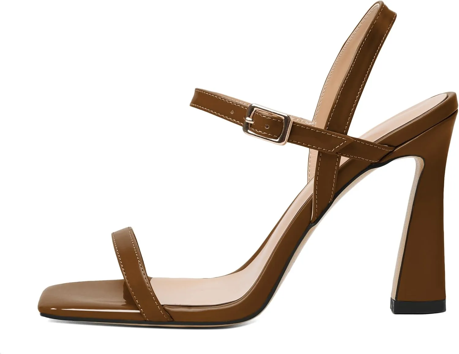 AUMOTED Womens Sandals Stiletto High Heel Open Square Toe Heeled Sandals Strappy Ankle Strap Patent Summer Wedding Party Shoes 4 Inch