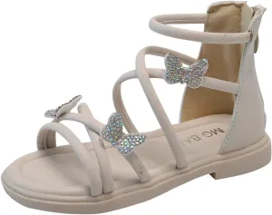 Baby Kids Gl𝐚diator Roman Leather Shoes Girls Childrens Bow Glitter Flat Non Slip Sandals Soft Comfy Summer