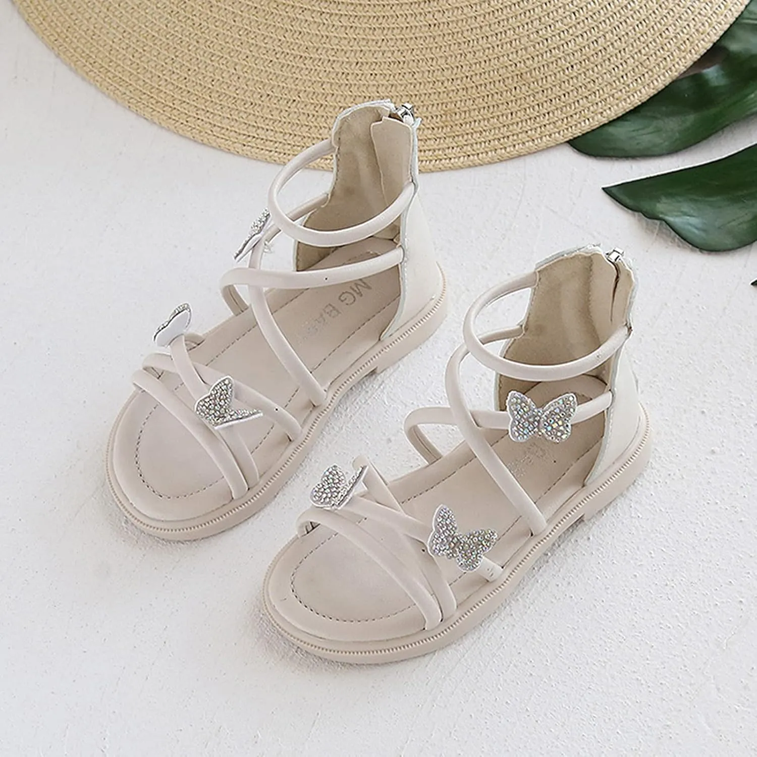 Baby Kids Gl𝐚diator Roman Leather Shoes Girls Childrens Bow Glitter Flat Non Slip Sandals Soft Comfy Summer