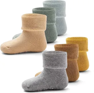 Baby Non Slip Warm Socks Baby Boys Thick Winter Socks with Grips for Baby Girls Non Skid Socks 6 Pack