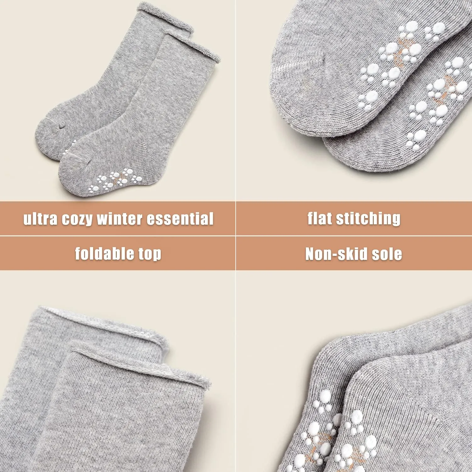 Baby Non Slip Warm Socks Baby Boys Thick Winter Socks with Grips for Baby Girls Non Skid Socks 6 Pack