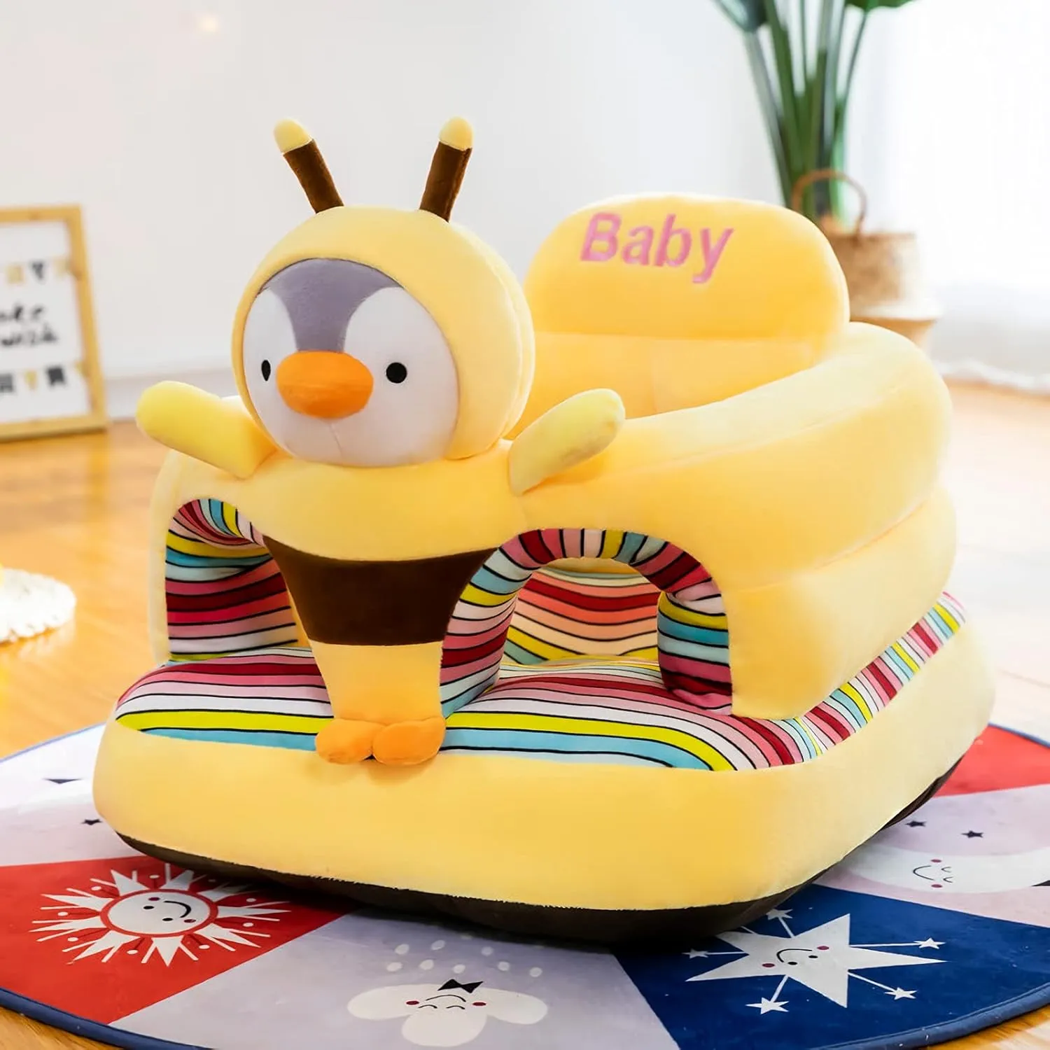 Baby Support Seat, Cute Baby Sofa Chair for Sitting Up, Comfy Plush Infant Seats (Penguin,W17.5 x H17.5)