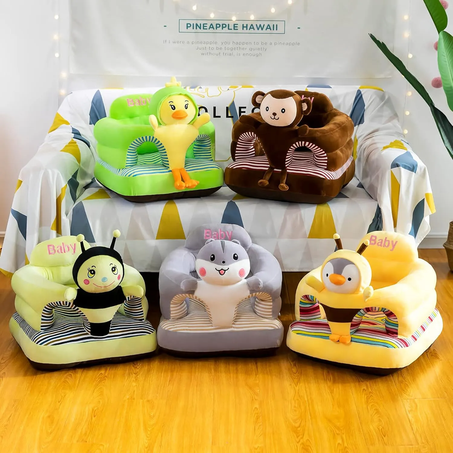 Baby Support Seat, Cute Baby Sofa Chair for Sitting Up, Comfy Plush Infant Seats (Penguin,W17.5 x H17.5)