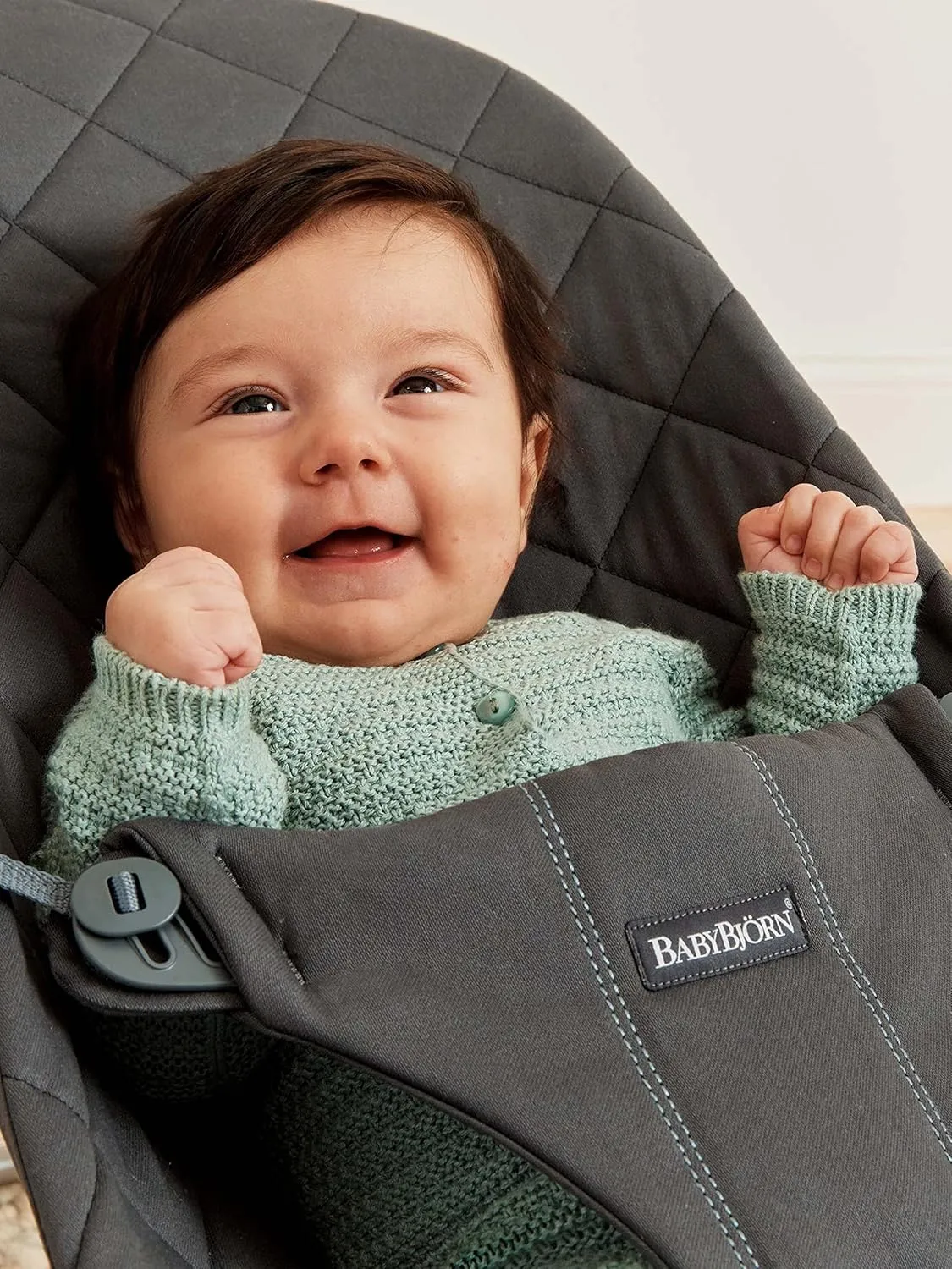 BabyBjörn Bouncer Bliss, Cotton, Classic Quilt, Anthracite 2-in-1 Adjustable Baby Bouncer Seat and Toddler Chair, Newborn to Toddler (8-29 lbs), 4 positions, Lightweight & Portable
