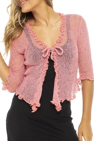 Back From Bali Womens Sheer Shrug Ruffle Cardigan Lightweight Sweater Bolero Arm Cover