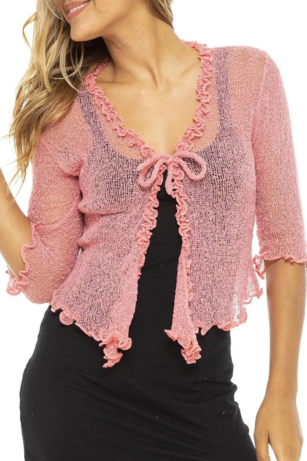 Back From Bali Womens Sheer Shrug Ruffle Cardigan Lightweight Sweater Bolero Arm Cover