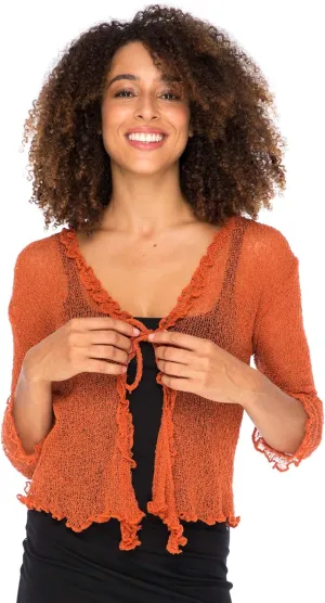 Back From Bali Womens Sheer Shrug Ruffle Cardigan Lightweight Sweater Bolero Arm Cover