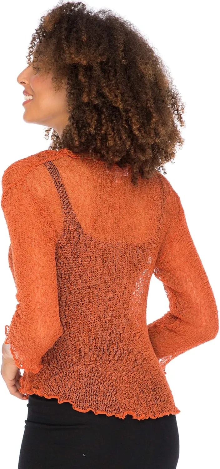 Back From Bali Womens Sheer Shrug Ruffle Cardigan Lightweight Sweater Bolero Arm Cover