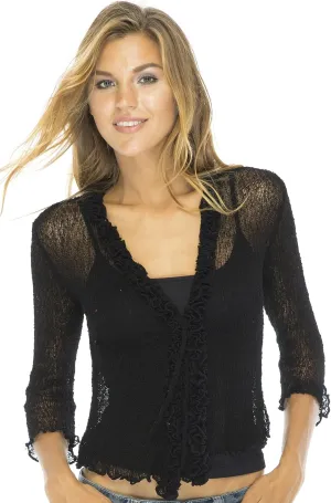 Back From Bali Womens Sheer Shrug Ruffle Cardigan Lightweight Sweater Bolero Arm Cover