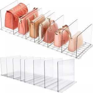 Bag Purse Organizer for Closet: 4 Pack Adjustable Clear Handbag Storage Shelf Spacer Saver Plastic Clutch Dividers Minimal Keep Purses Upright