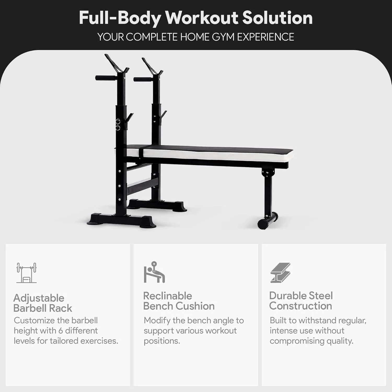 BalanceFrom Adjustable Weight Bench with Squat Rack, Home Gym Strength Workout Station