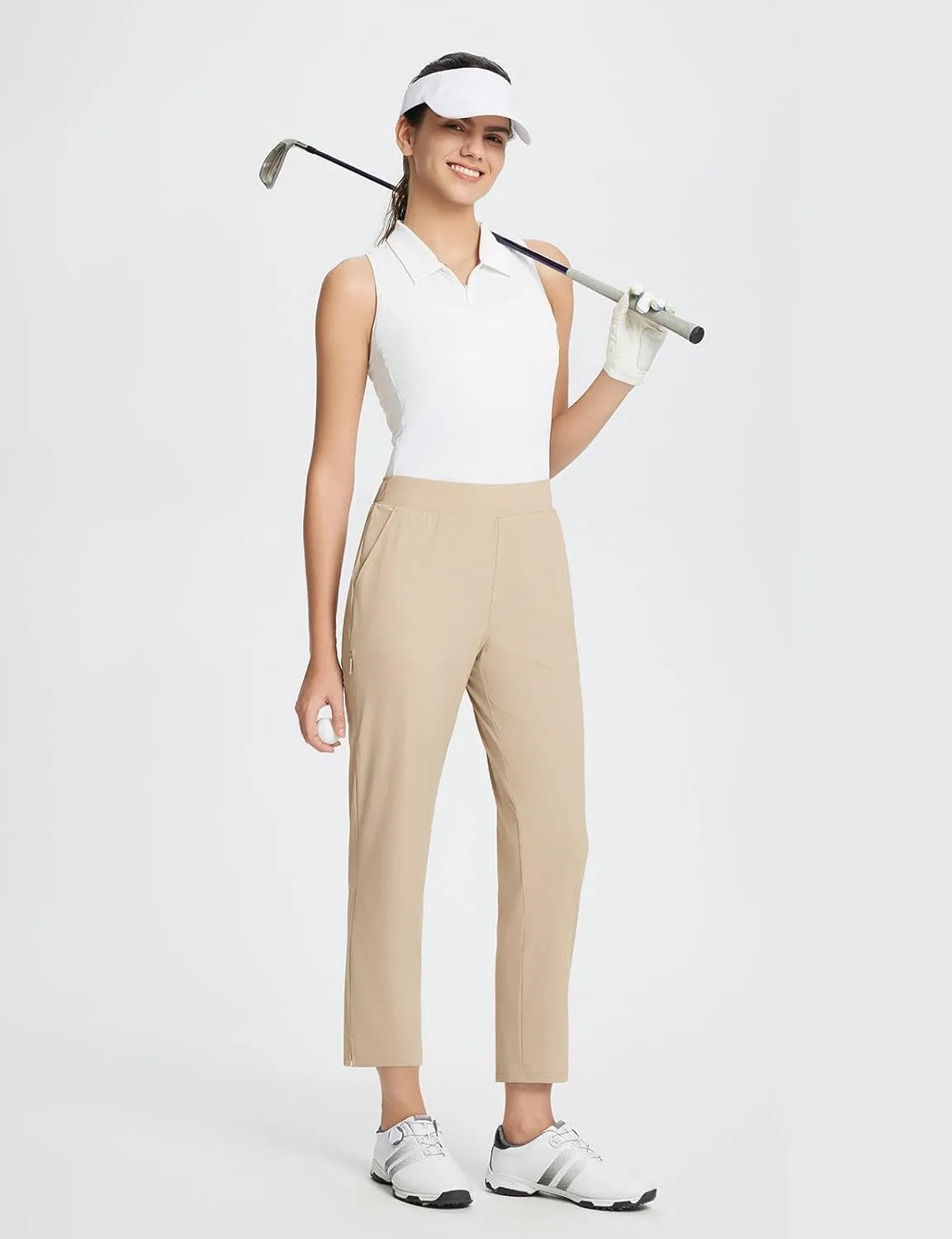 baleaf Women's Golf Pants Petite Stretch Lightweight 7/8 Travel Pants Zip Pockets Casual Work Ankle