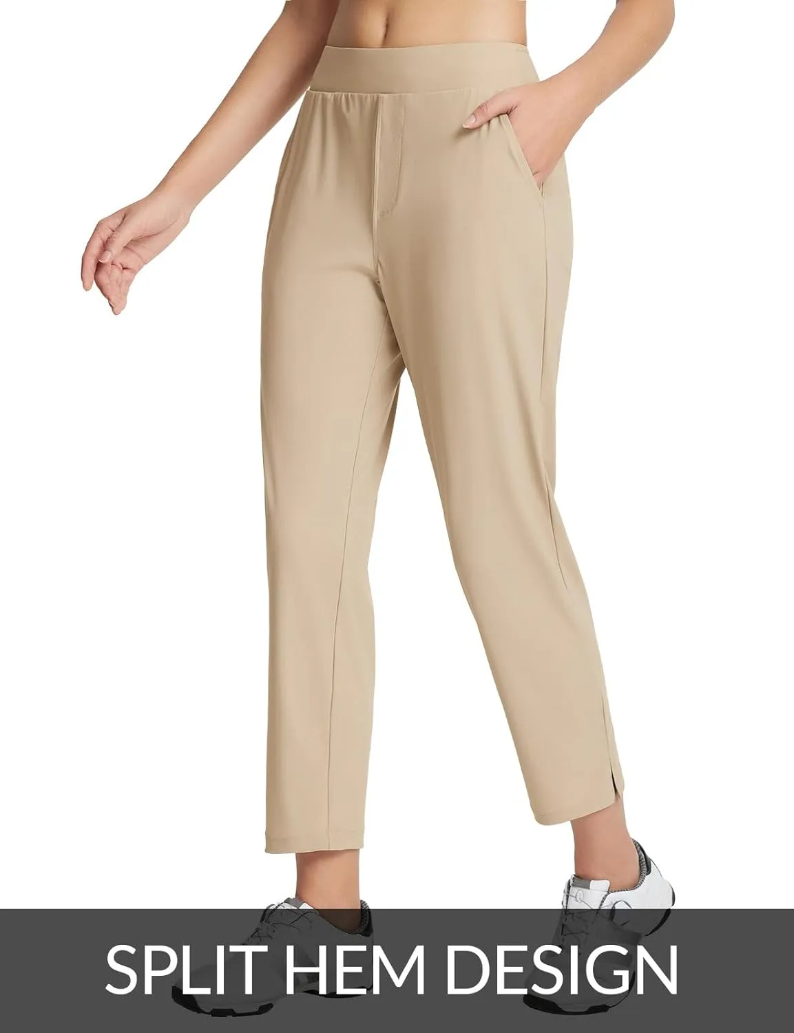 baleaf Women's Golf Pants Petite Stretch Lightweight 7/8 Travel Pants Zip Pockets Casual Work Ankle