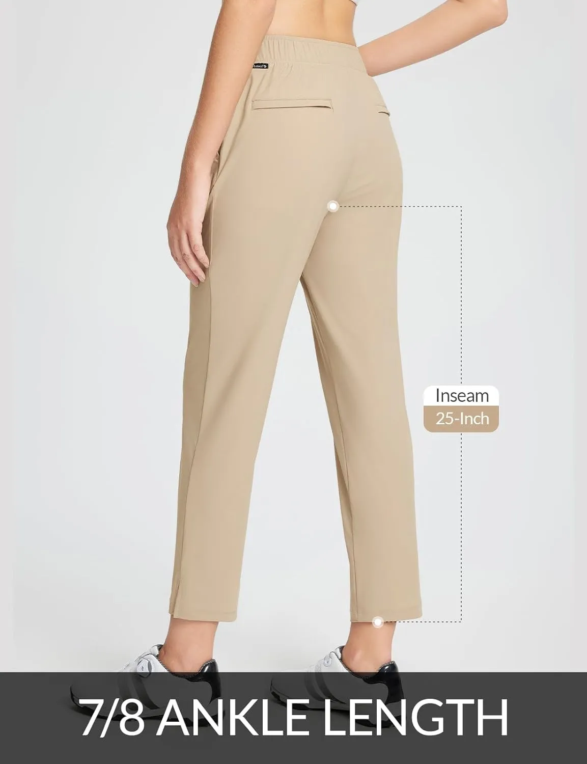 baleaf Women's Golf Pants Petite Stretch Lightweight 7/8 Travel Pants Zip Pockets Casual Work Ankle