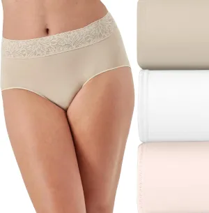 Bali Women's Underwear Brief 3-Pack, Modern Seamless Brief Panties, Lace-Trim Underwear for Women