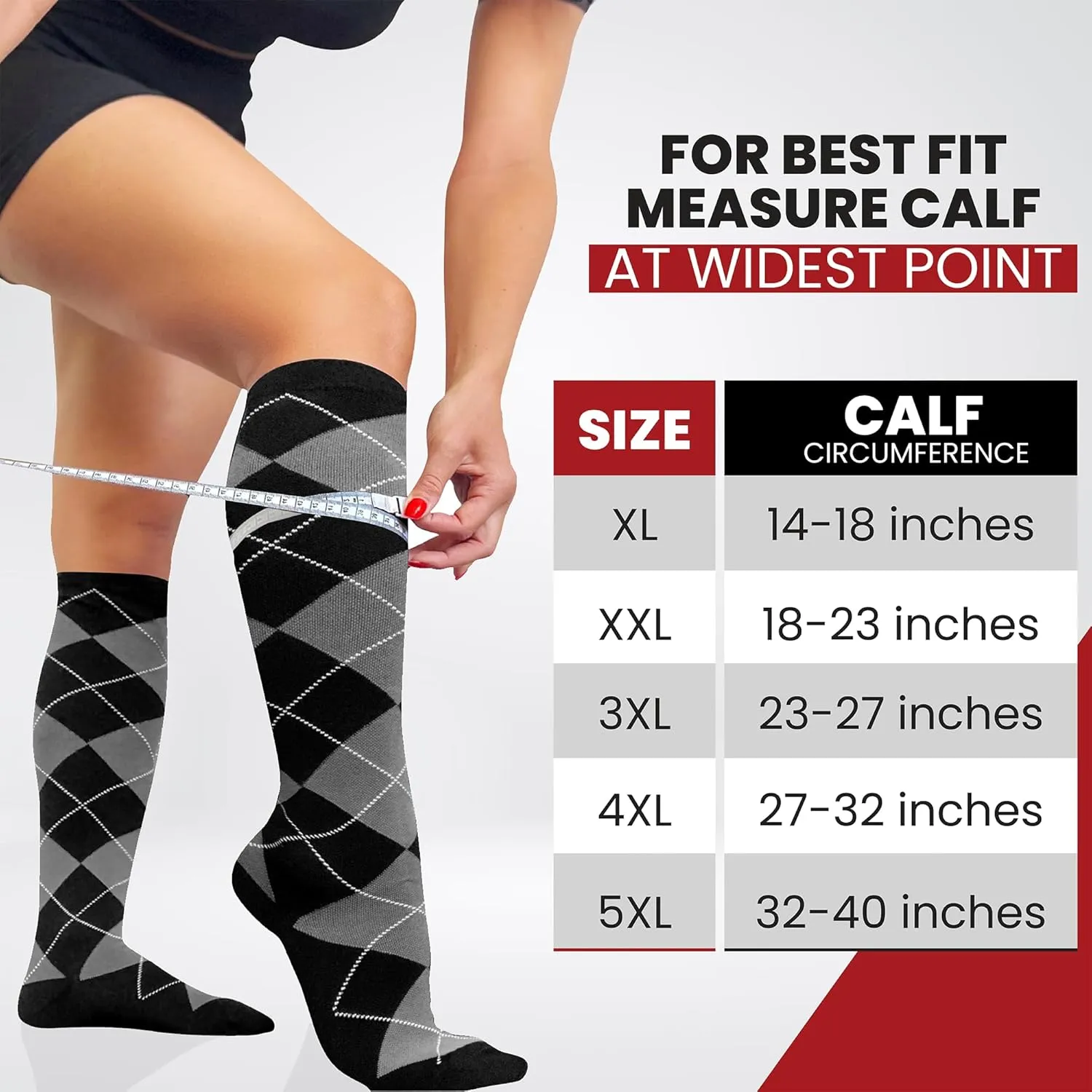 BAMS Plus Size Compression Socks Wide Calf XL XXL XXXL – Graduated Knee-High Support, Viscose from Bamboo Easy-On/Easy-Off