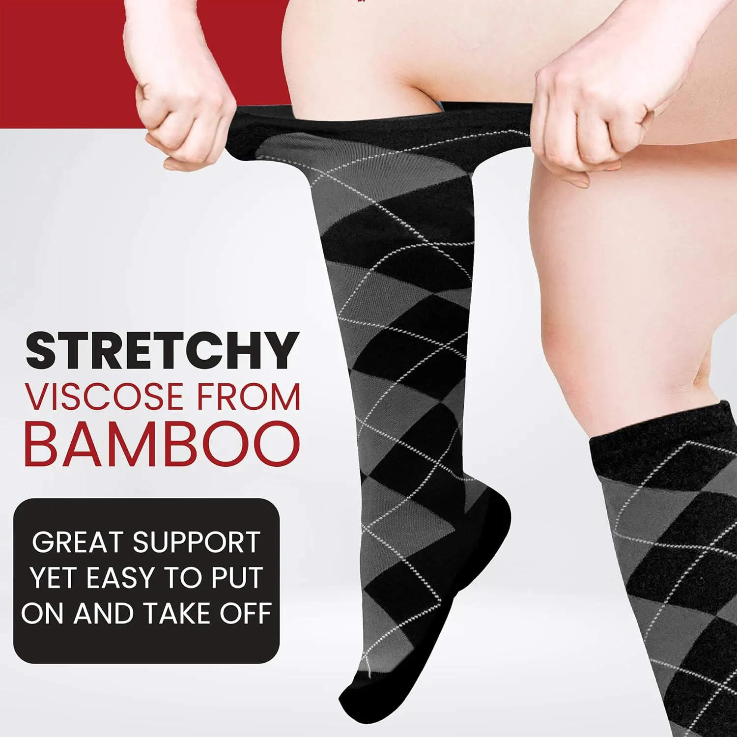 BAMS Plus Size Compression Socks Wide Calf XL XXL XXXL – Graduated Knee-High Support, Viscose from Bamboo Easy-On/Easy-Off