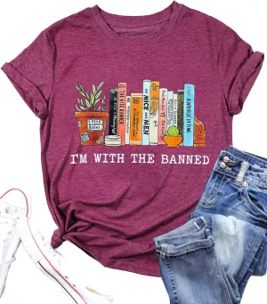 Banned Books Shirts for Women Reading Tshirts Gifts for Teacher Bookworm Readers Librarian Bibliophile Tee Tops S-XXL