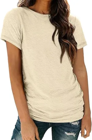 Basic T Shirts for Women Short Sleeve Casual Summer Tops Crewneck Dressy Tees Blouses Trendy Solid Loose Fit Tshirt