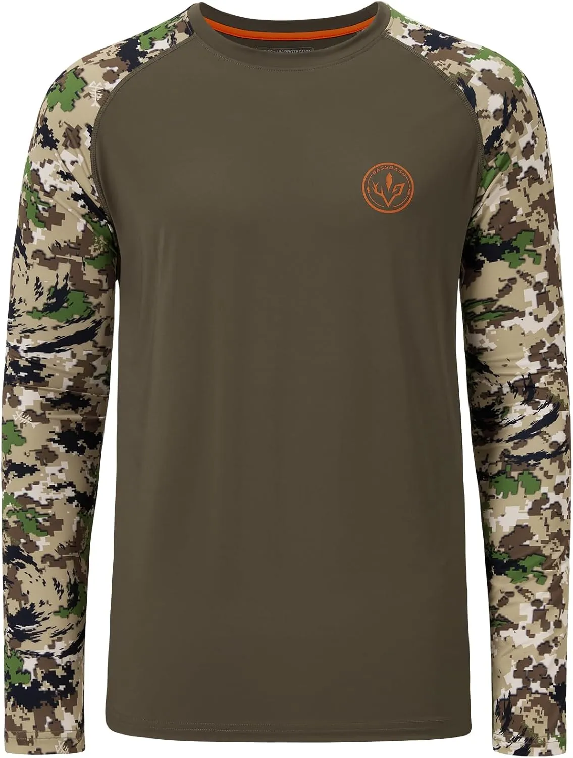 BASSDASH Men’s Lightweight Camo Hunting Shirt UPF 50  Sun Protection Long Sleeve Hiking Fishing Performance Tee Mesh Panels