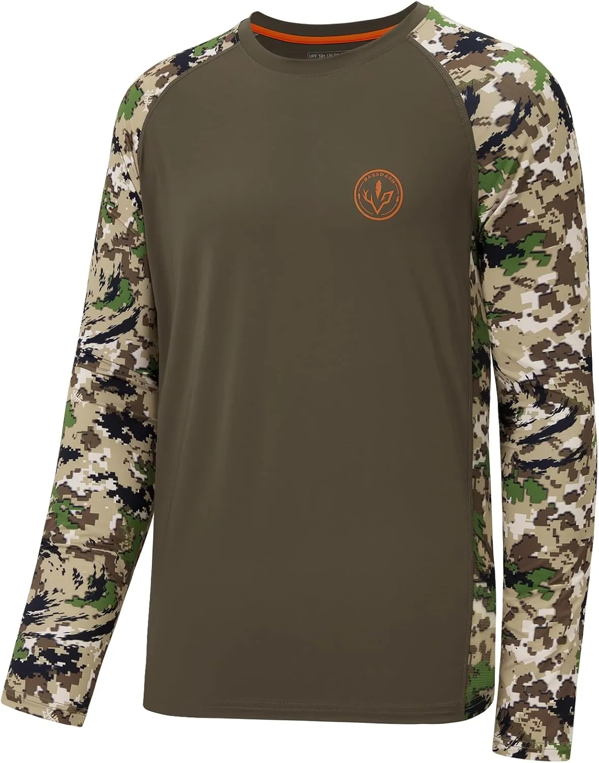 BASSDASH Men’s Lightweight Camo Hunting Shirt UPF 50  Sun Protection Long Sleeve Hiking Fishing Performance Tee Mesh Panels
