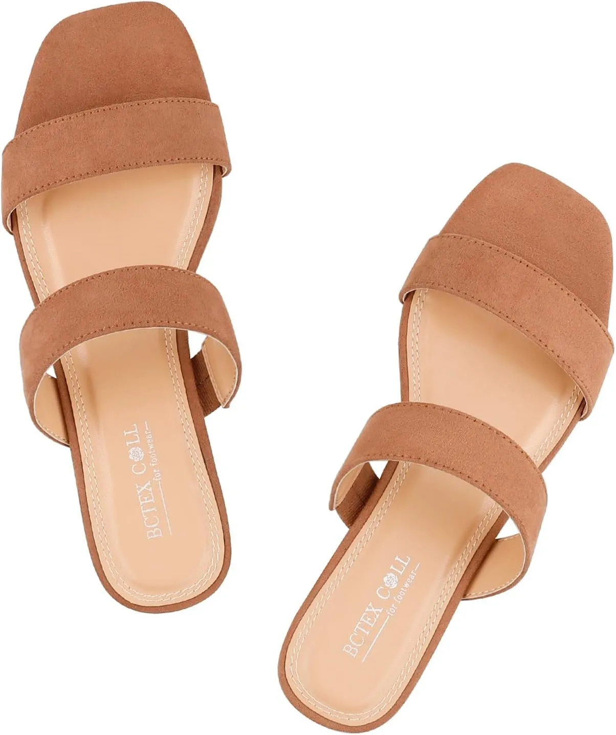 BCTEX COLL Women's Two Strap Low Block Heel Sandals Comfortable Open Toe Flat Sandals Dressy 1-Inch Heels for Women Black White Brown