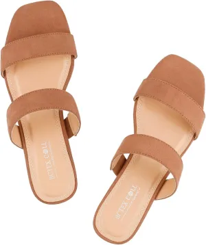 BCTEX COLL Women's Two Strap Low Block Heel Sandals Comfortable Open Toe Flat Sandals Dressy 1-Inch Heels for Women Black White Brown