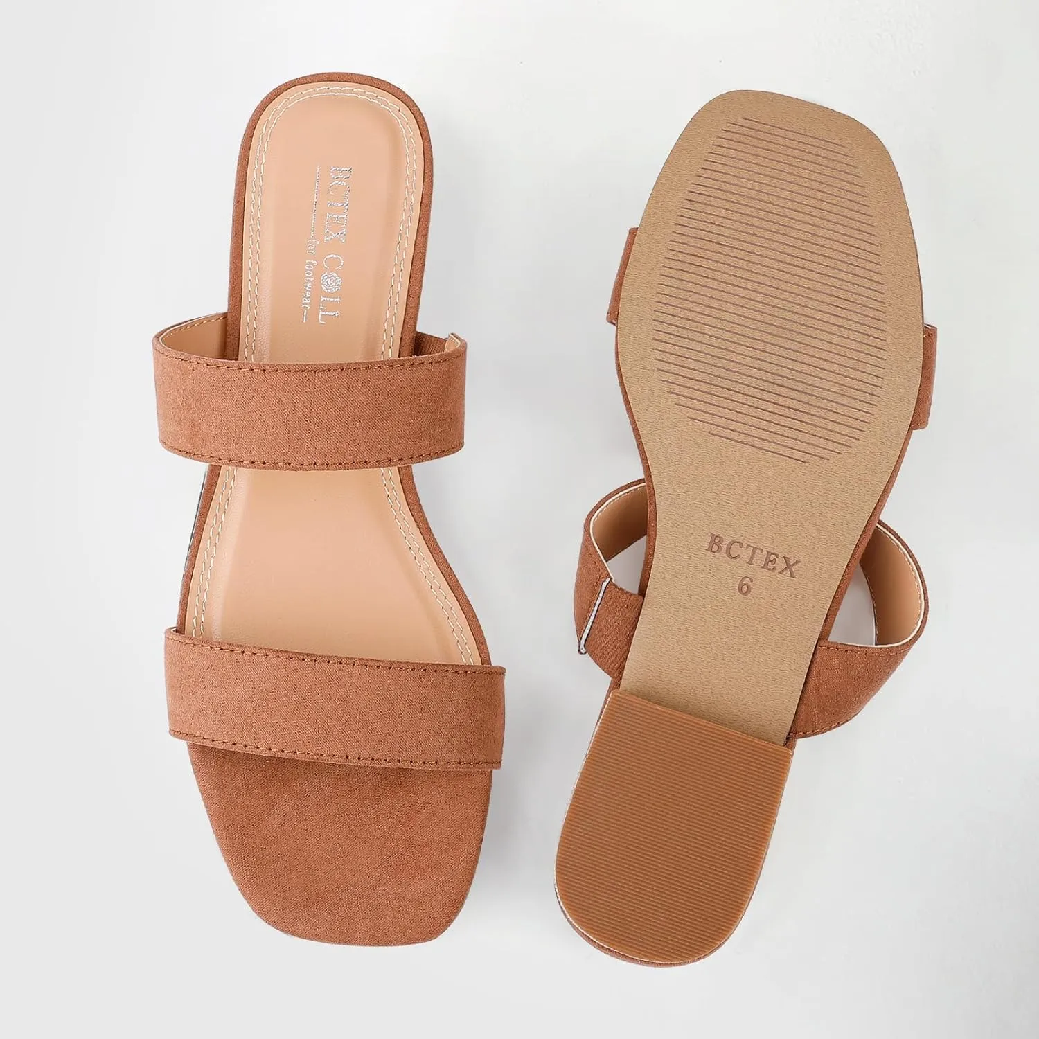 BCTEX COLL Women's Two Strap Low Block Heel Sandals Comfortable Open Toe Flat Sandals Dressy 1-Inch Heels for Women Black White Brown