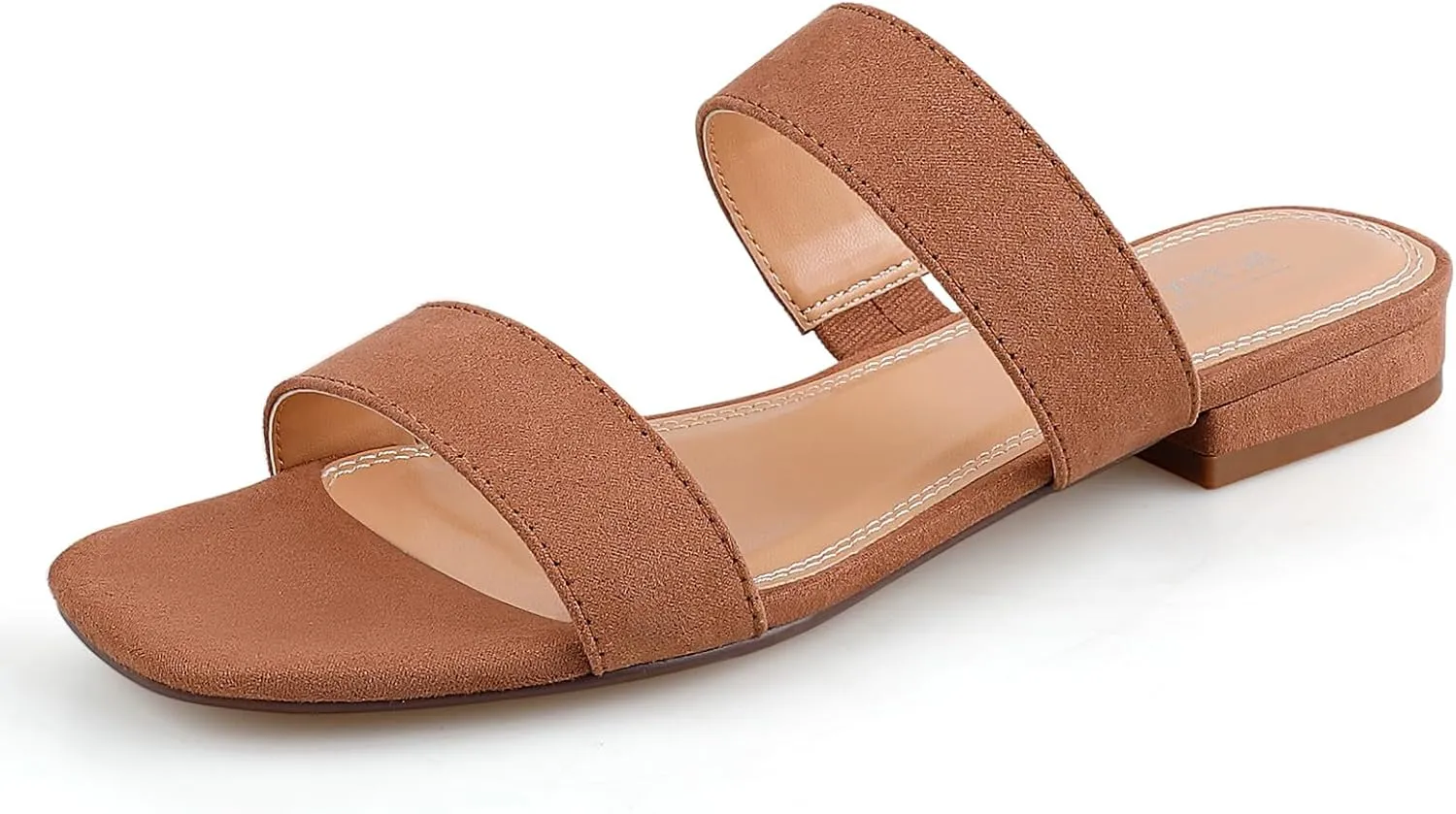 BCTEX COLL Women's Two Strap Low Block Heel Sandals Comfortable Open Toe Flat Sandals Dressy 1-Inch Heels for Women Black White Brown