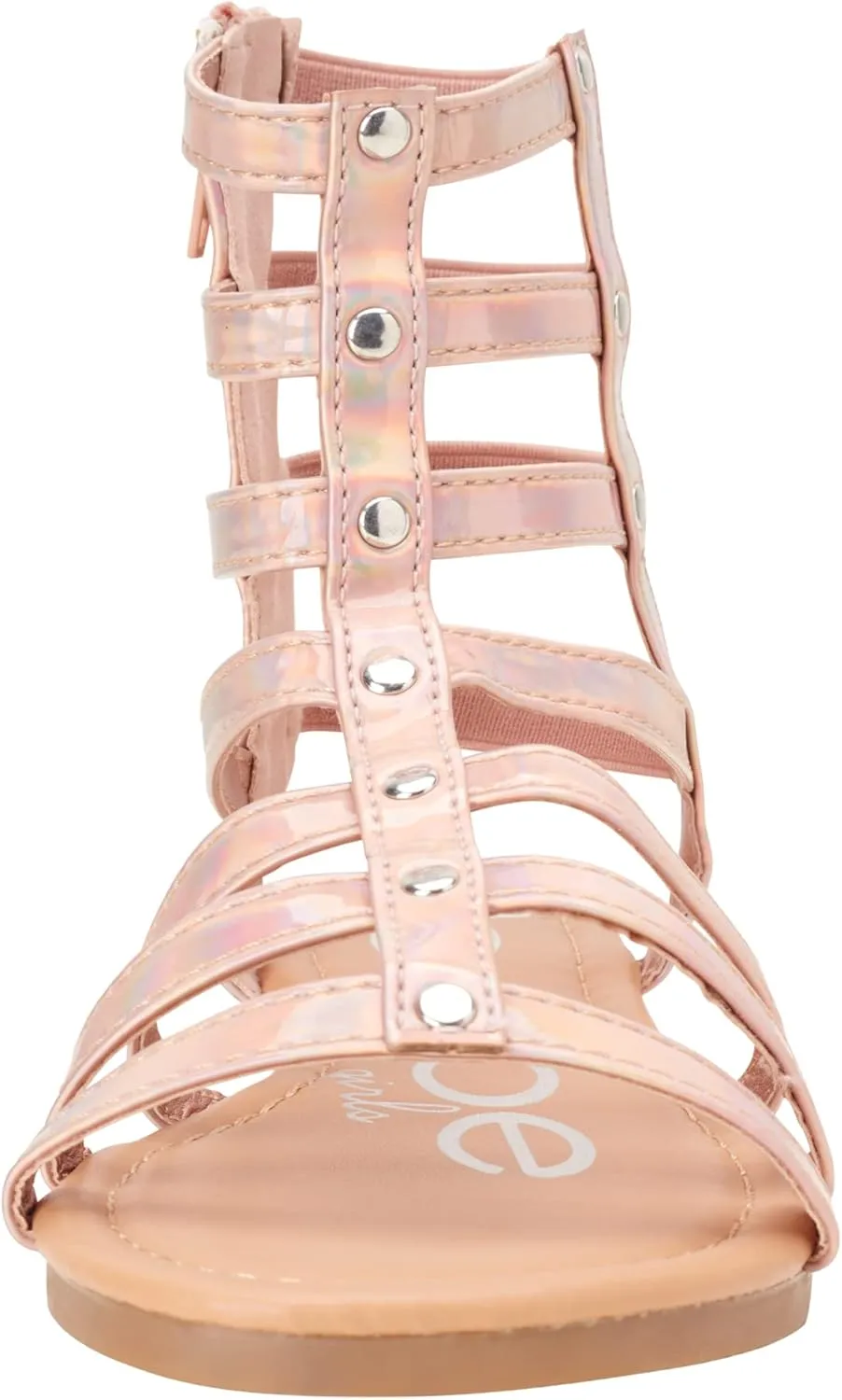 bebe Girls' Sandals - Open Toe Lightweight Summer Strappy Flat Gladiator Sandals with Ankle Zipper and Cushioned Sole