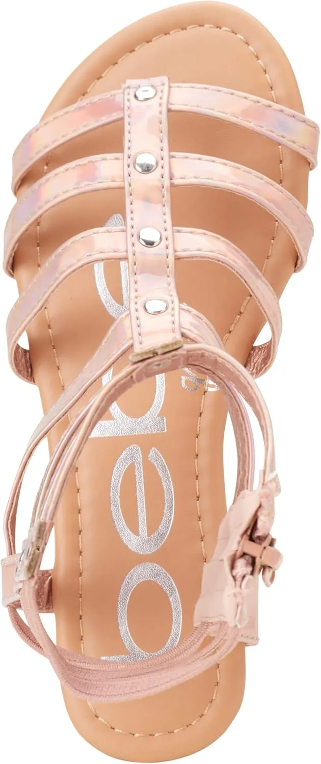 bebe Girls' Sandals - Open Toe Lightweight Summer Strappy Flat Gladiator Sandals with Ankle Zipper and Cushioned Sole