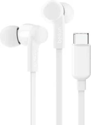 Belkin SoundForm Wired Earbuds with USB-C Connector, in-Ear Earphones w/Microphone - USB-C Headphones for iPhone 16, iPhone 15, iPad mini, Galaxy S25, Google Pixel 9, Android, and More - White