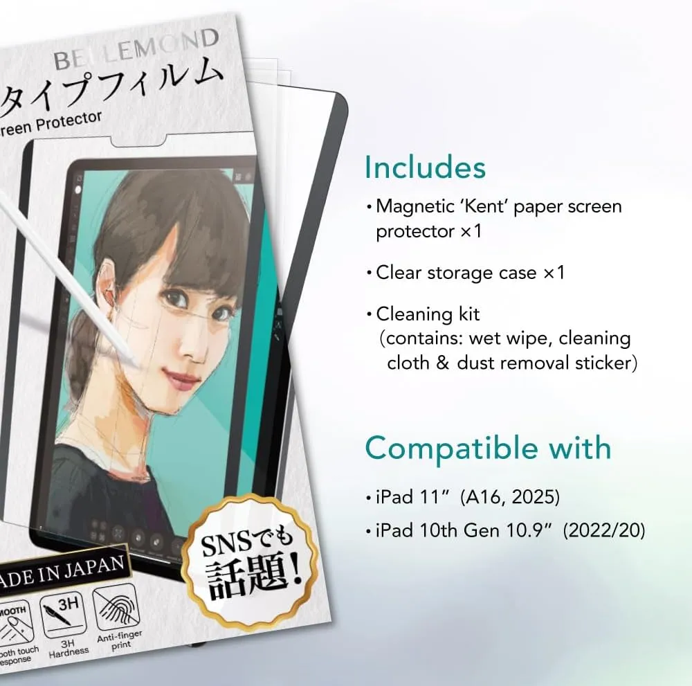 BELLEMOND | Magnetic Kent Paper Screen Protector for iPad - 11” (A16, 2025) & 10.9” (10th Gen, 2022) | Removable & Reusable Matte Film | Reduces Pencil Tip Wear | 1PC