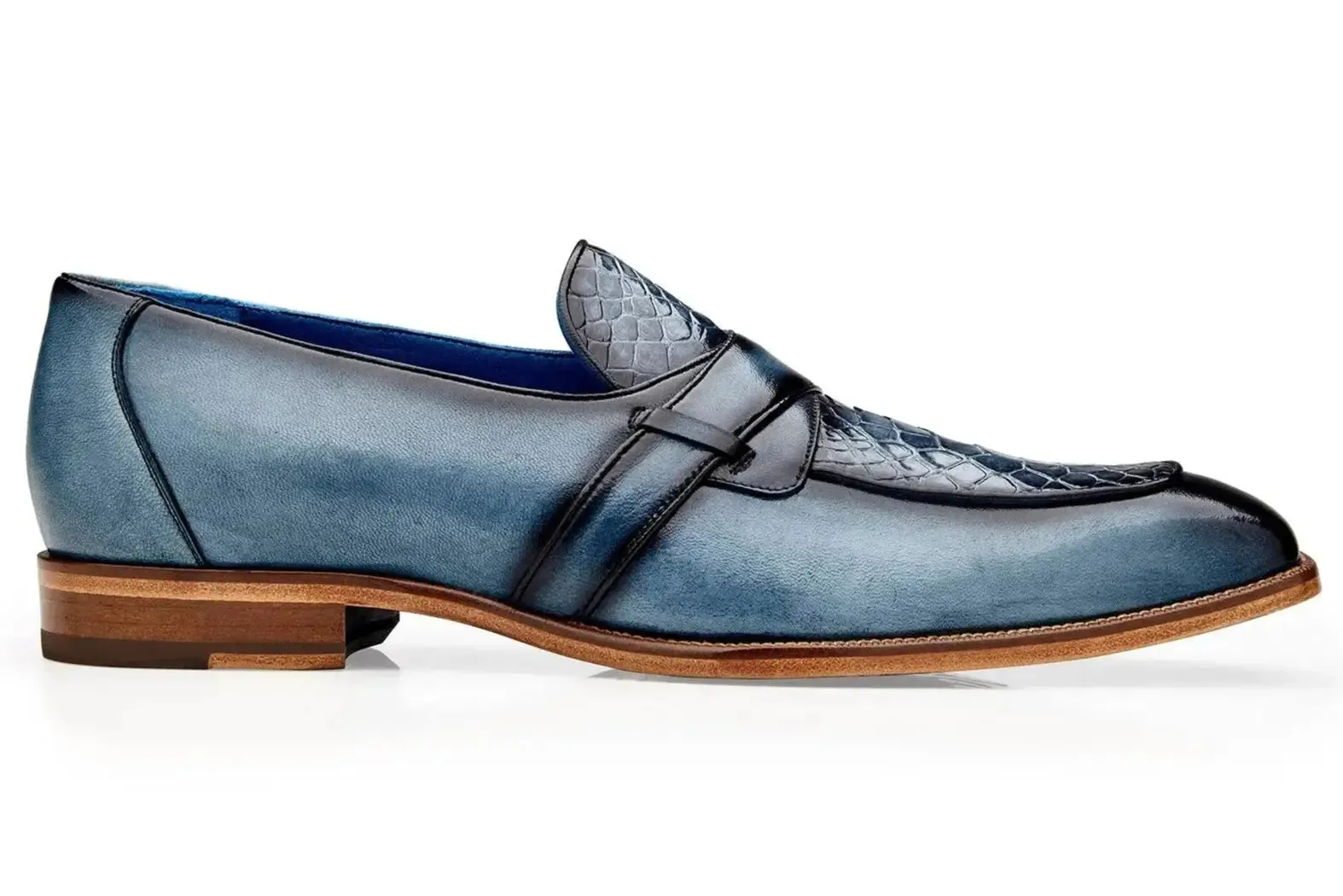 Belvedere Tornado R74 Antique Blue Jean Genuine American Alligator/Italian Calf Loafers
