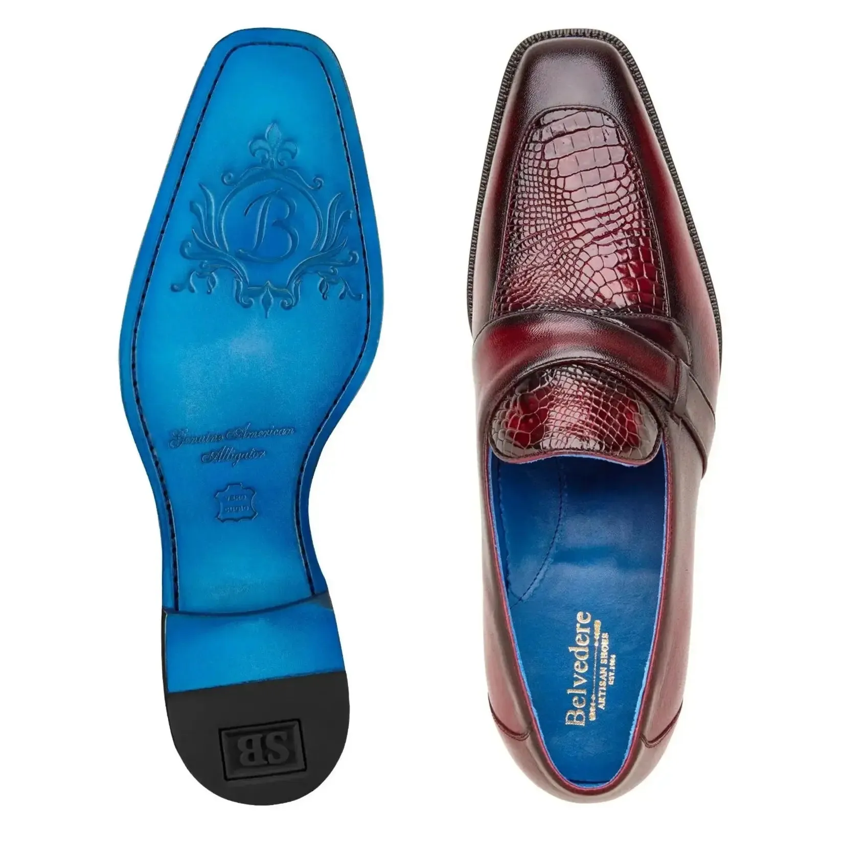 Belvedere Tornado R74 Antique Dark Burgundy Genuine American Alligator/Italian Calf Loafers