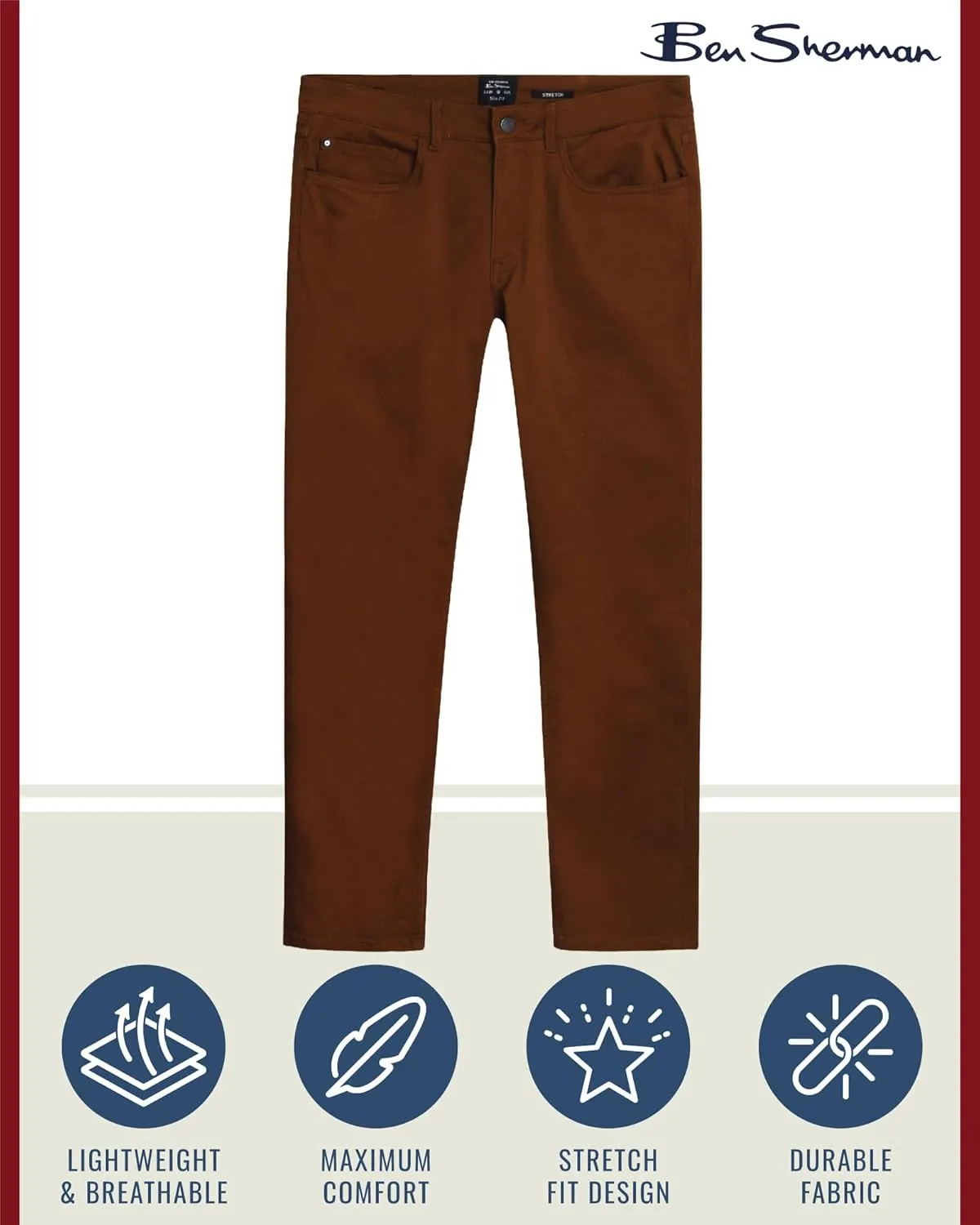 Ben Sherman Men's Pants - Lightweight Comfortable Stretch Fit Flat Front Casual Dress Pants - Chino Pants for Men