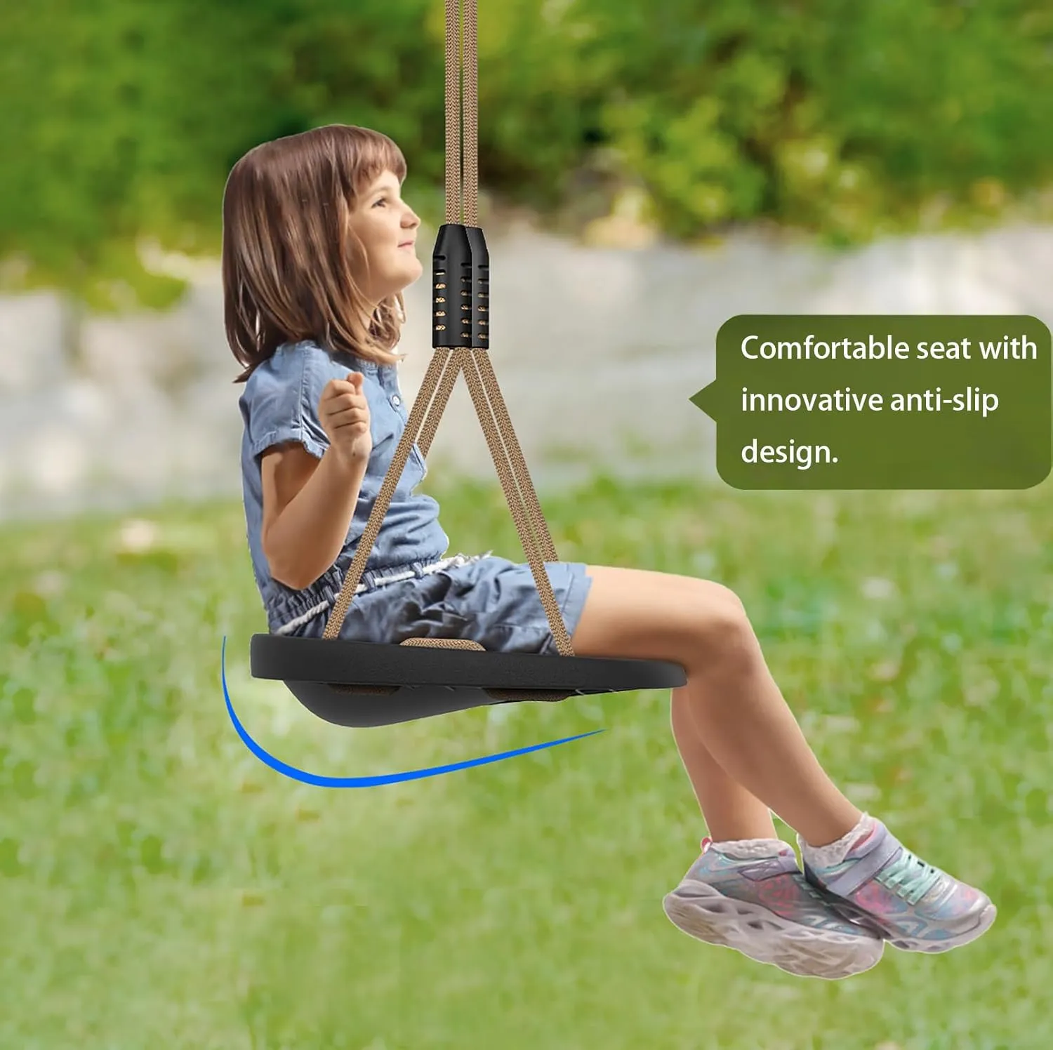BeneLabel Heavy Duty Swing Seat with Adjustable Rope and Carabiners, Non-Slip Cushion Style Design, Playground Swing Set Accessories for Kids and Adults