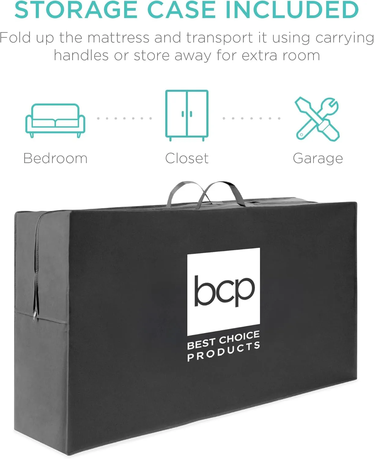 Best Choice Products 4in Portable Twin XL-Size Mattress, Tri-Fold Mattress for Camping, Guest, Toddler, Foam Plush w/Carry Case - Seafoam