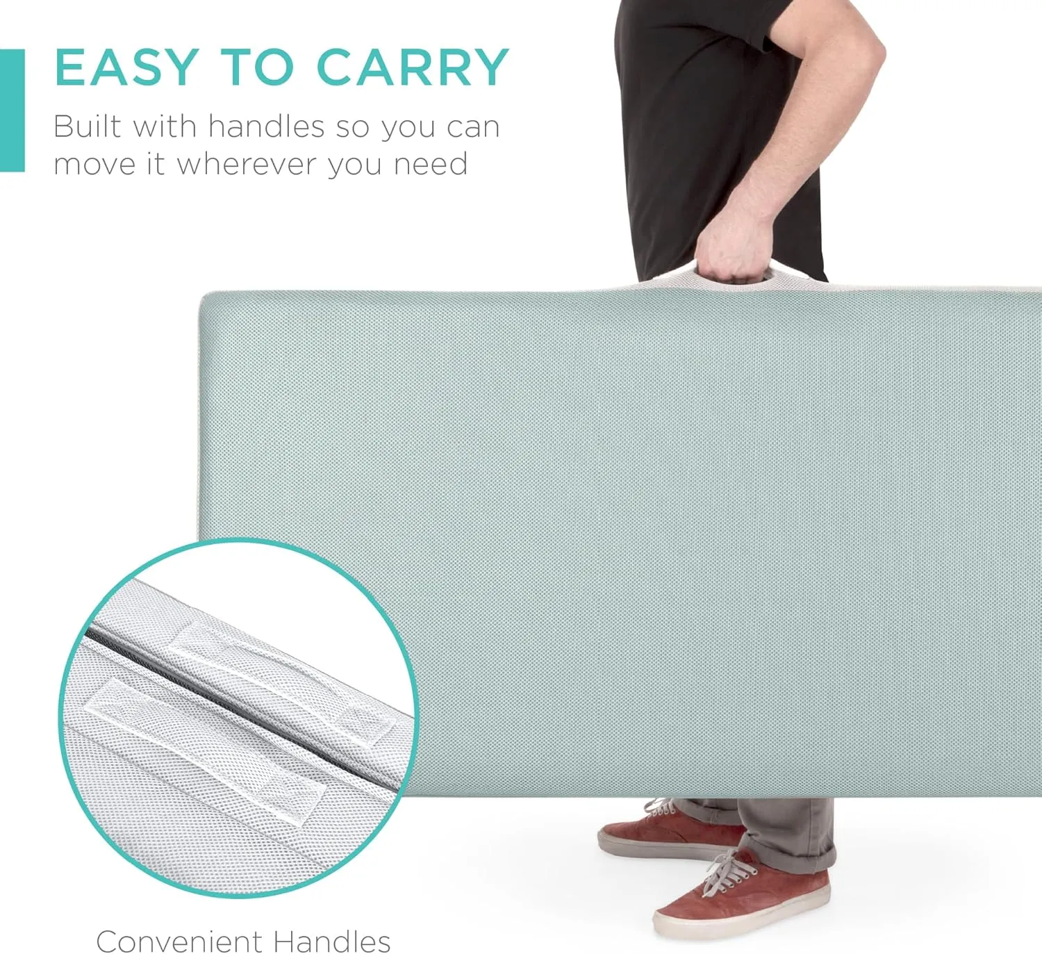Best Choice Products 4in Portable Twin XL-Size Mattress, Tri-Fold Mattress for Camping, Guest, Toddler, Foam Plush w/Carry Case - Seafoam