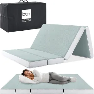 Best Choice Products 4in Portable Twin XL-Size Mattress, Tri-Fold Mattress for Camping, Guest, Toddler, Foam Plush w/Carry Case - Seafoam