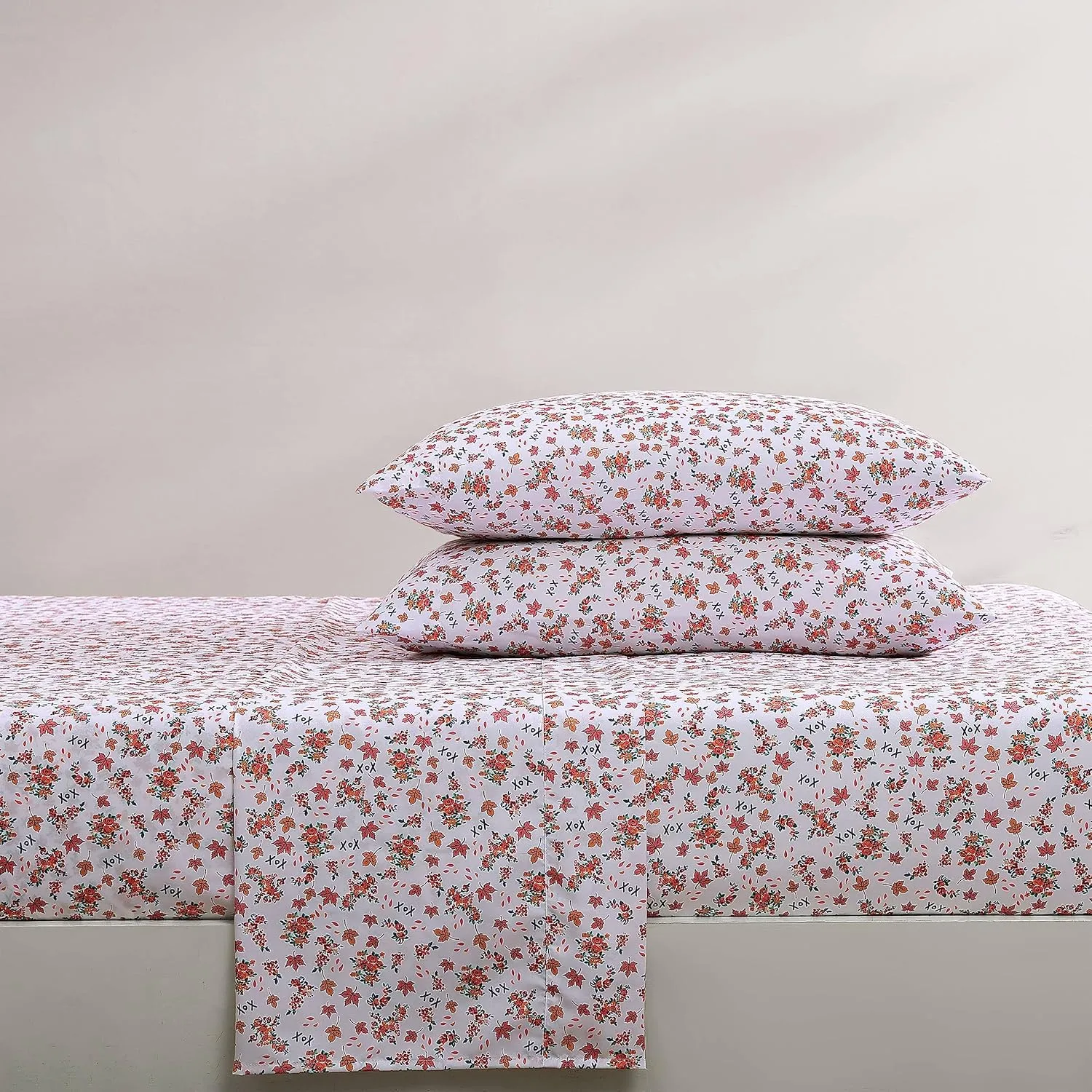Betsey Johnson - King Bed Sheets, Soft & Lightweight Bedding, Fade & Wrinkle Resistant (Fall Foliage Pink, King)