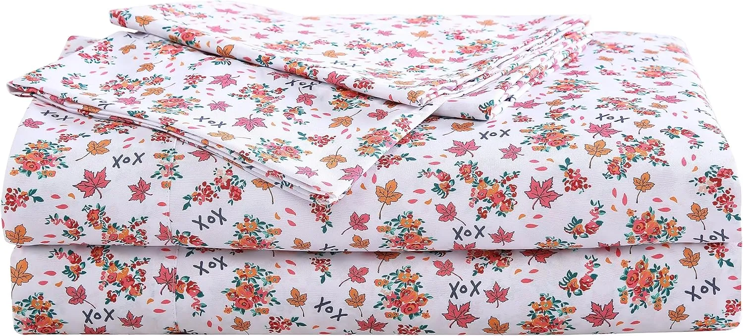 Betsey Johnson - King Bed Sheets, Soft & Lightweight Bedding, Fade & Wrinkle Resistant (Fall Foliage Pink, King)