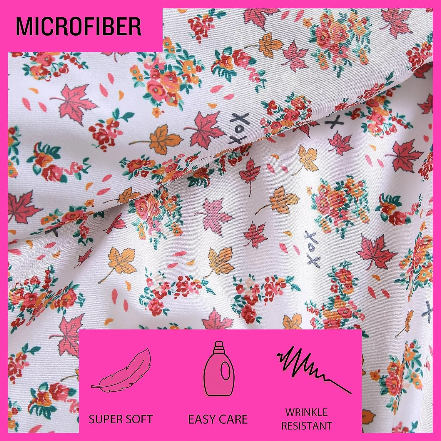 Betsey Johnson - King Bed Sheets, Soft & Lightweight Bedding, Fade & Wrinkle Resistant (Fall Foliage Pink, King)