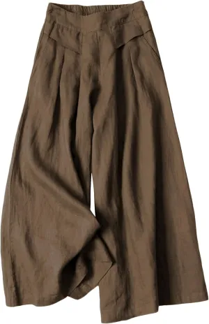 Bianstore Women's Culottes Linen Cropped Wide Leg Pants Elastic Waist Casual Palazzo Trousers with Pockets