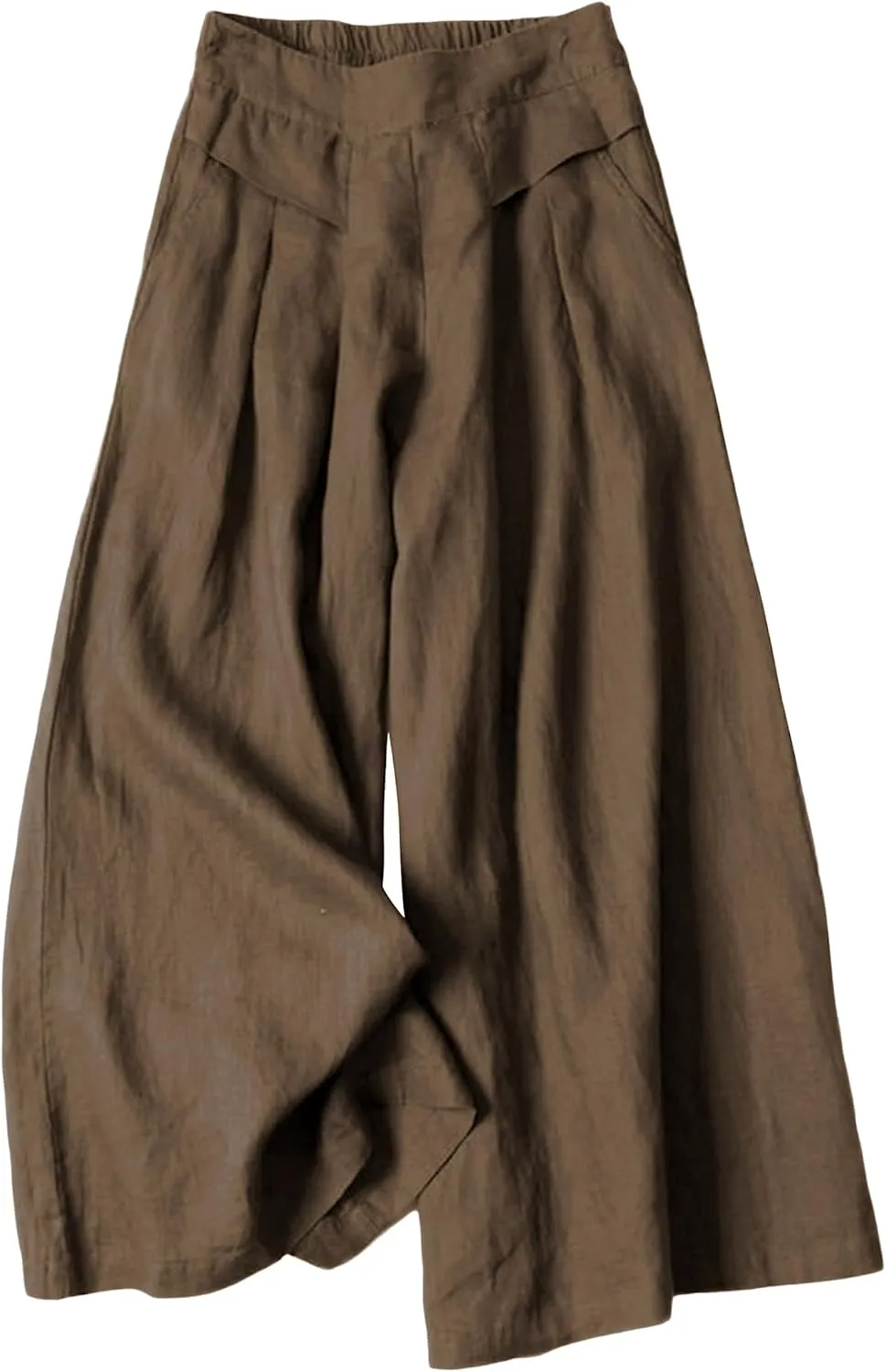 Bianstore Women's Culottes Linen Cropped Wide Leg Pants Elastic Waist Casual Palazzo Trousers with Pockets