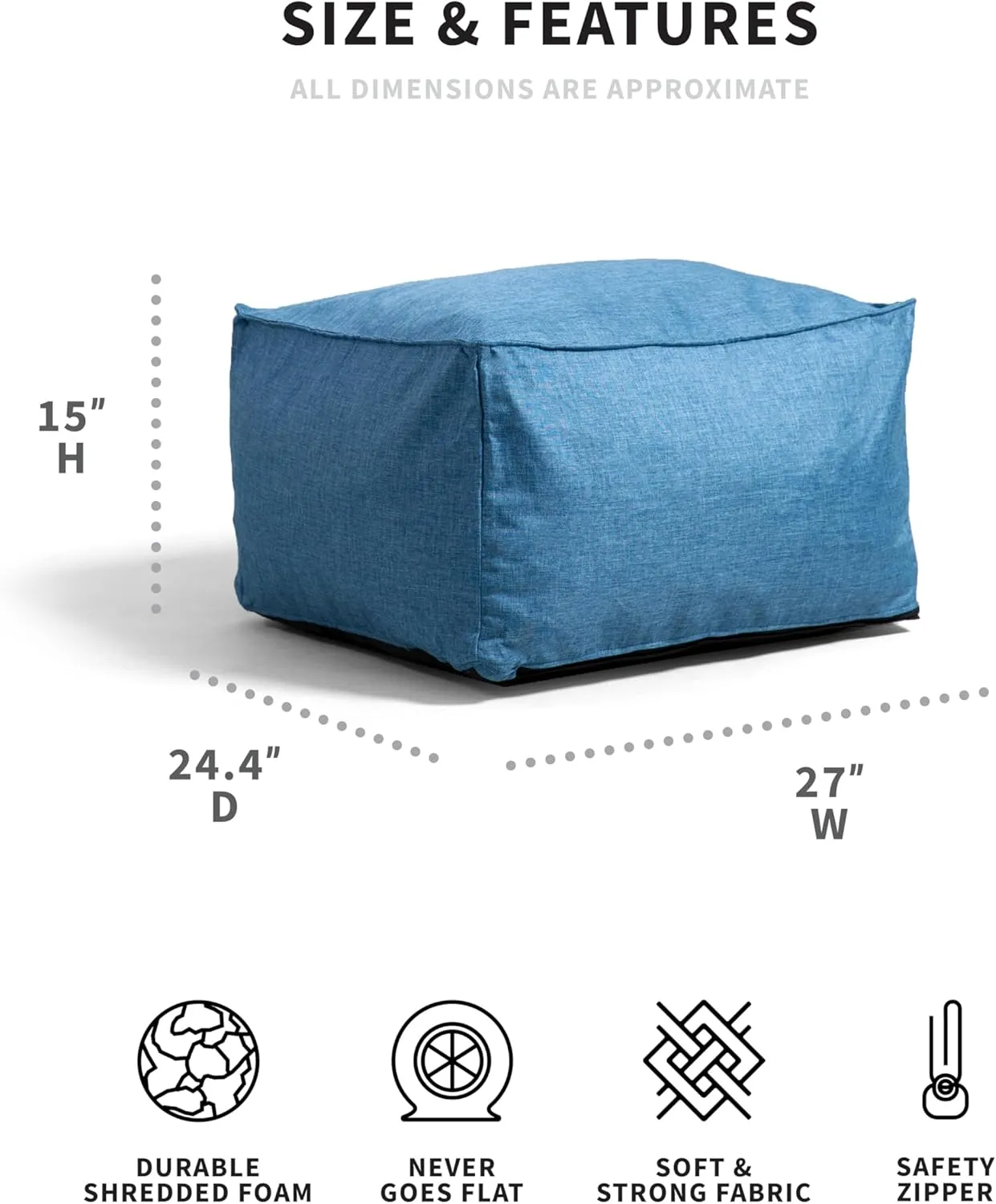 Big Joe Imperial Lounger Ottoman Foam Filled Bean Bag with Removable Cover, Pacific Blue Union, Durable Woven Polyester, 2 feet