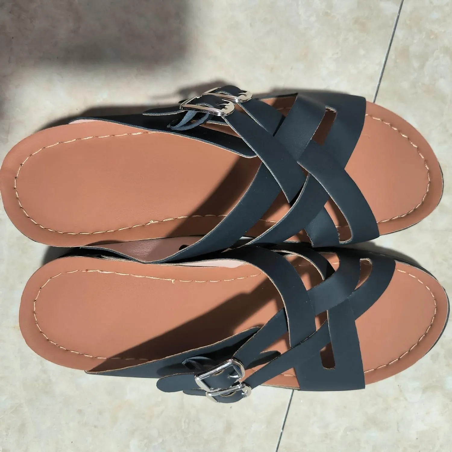 BILIKEYU Womens Wedge Platform Slides Sandals Cutouts Crisscross Buckle Strappy Open Toe Soft Summer Walking Slip on Sandals