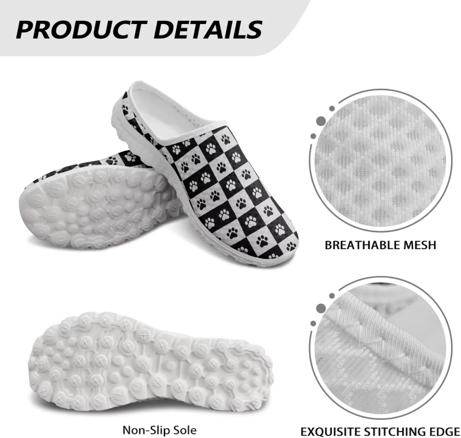 Binienty Checkerboard Print Mules & Clogs for Womens Slip-on Mesh Garden Shoes