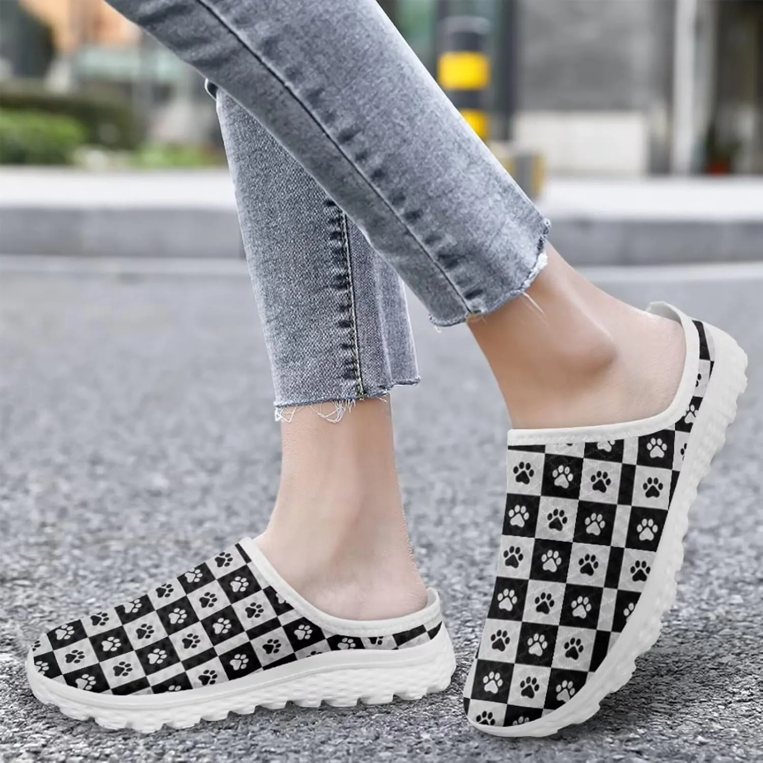 Binienty Checkerboard Print Mules & Clogs for Womens Slip-on Mesh Garden Shoes